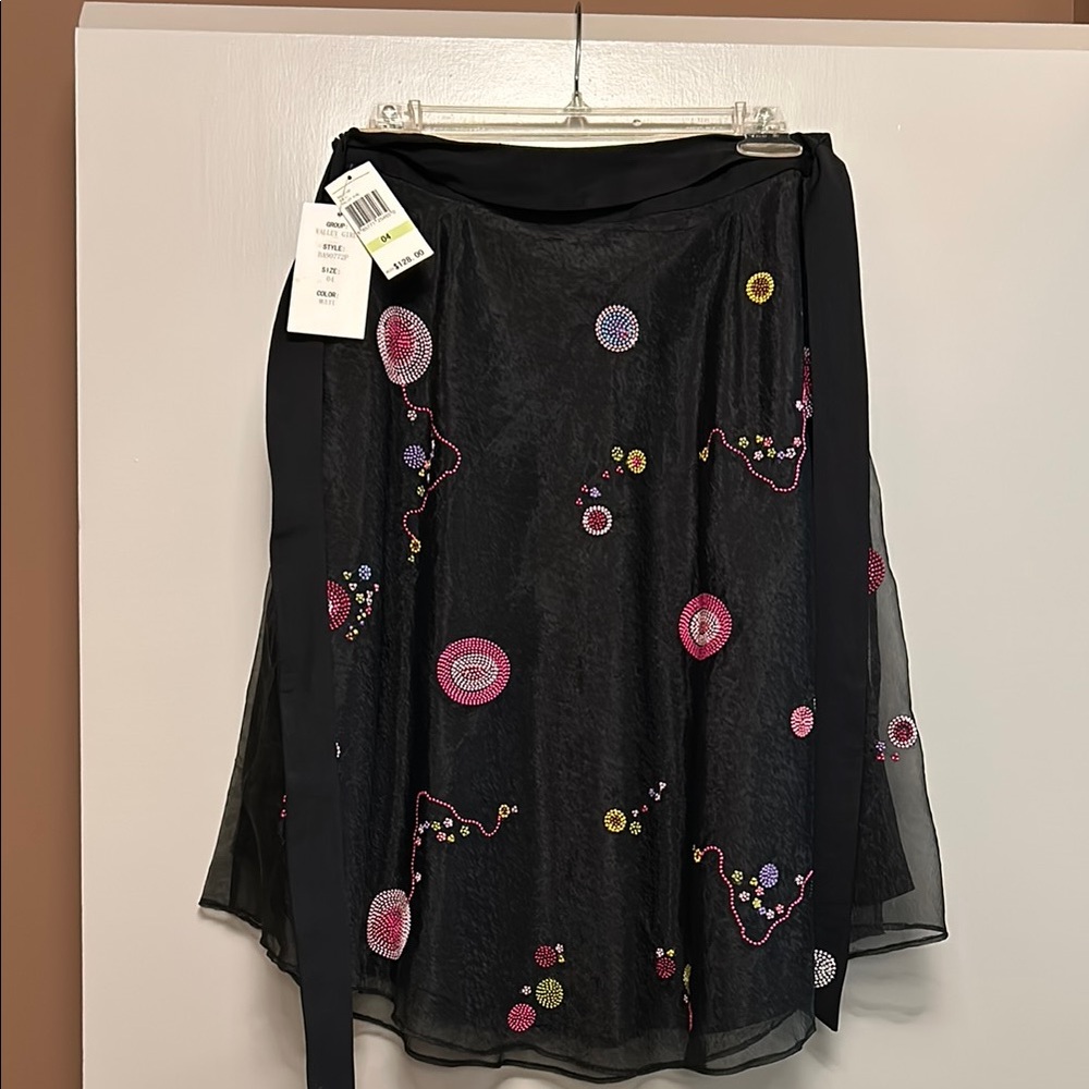 Black embellished wrap knee-length skirt for cocktail